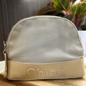 Chloe Cream and Tan Cosmetic Bag NWOT Elegant Design